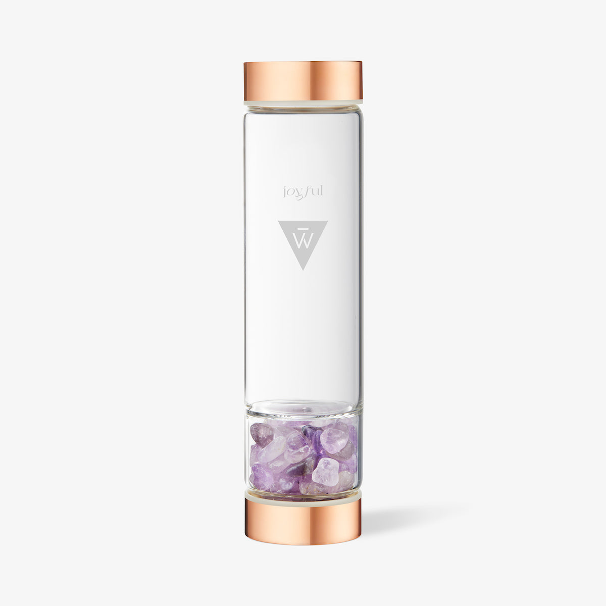 Beautiful Crystal Water Bottle with Amethyst Tumbles. Intend to be Joyful and enhance your hydration ritual